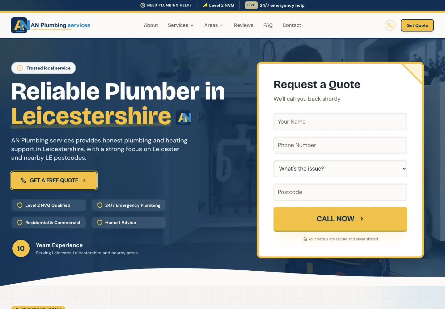 Screenshot of the AN Plumbing Services website